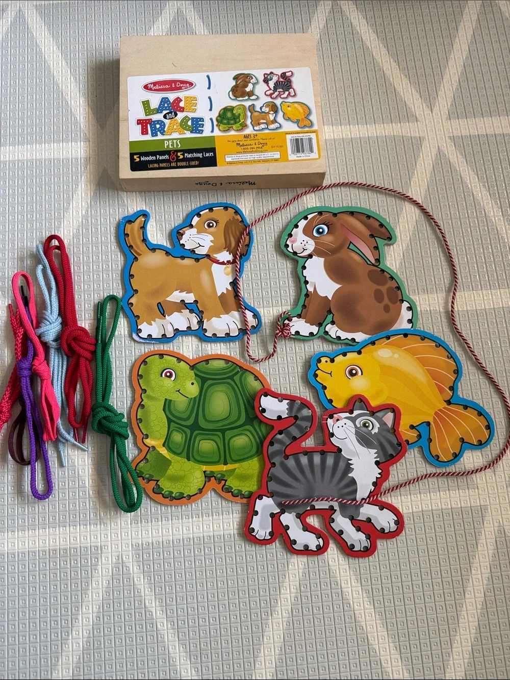 Melissa & Doug Pets Lace Lacing Set - Blue, Green, Red, Yellow, Brown